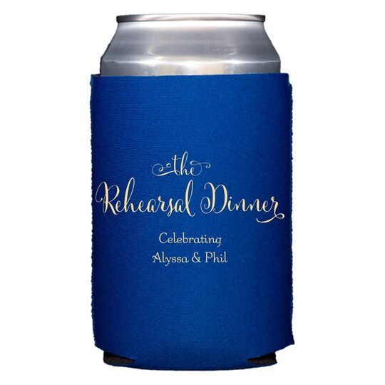 Curly Script Rehearsal Dinner Collapsible Koozies